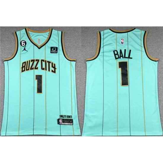 Men Charlotte Hornets 1 LaMelo Ball Teal No 6 Patch Stitched Basketball Jersey